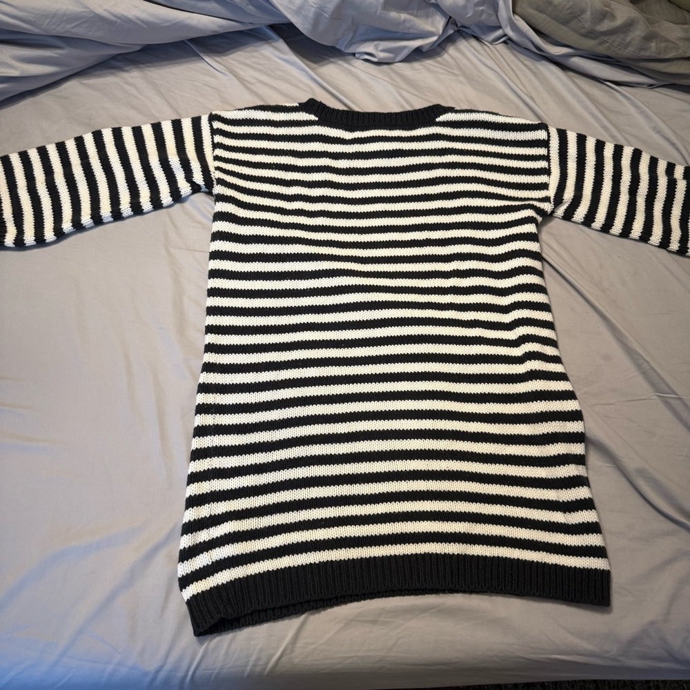 Land’s End Black and White Stripe Sweater (size medium)